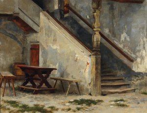 階段のある家の入口 作： Franz Defregger
